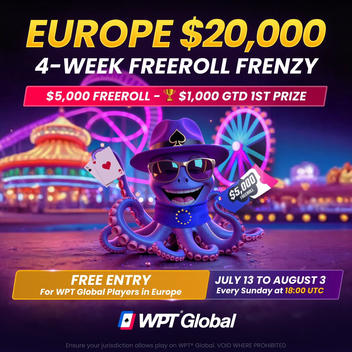 Freerolls starting Sunday on <a href="/wpt_global/">WPT Global</a> . Come join. #free#poker#pokerfreeroll