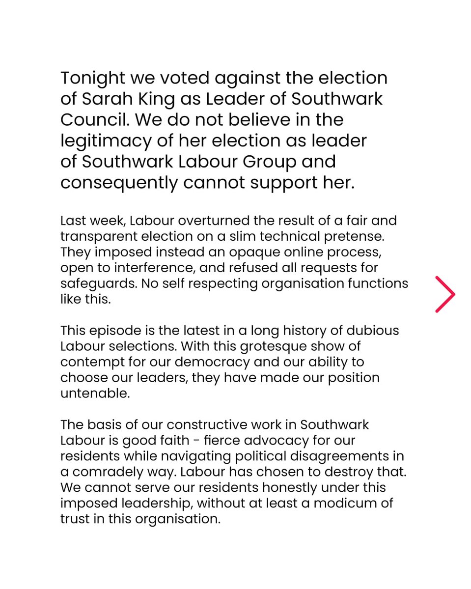 samfoster99's tweet image. Tonight, Cllr Harper, Cllr Johnson and I voted against Sarah King becoming the Leader of Southwark Council following a shameless stitch-up by the Labour Party. Here is our full statement