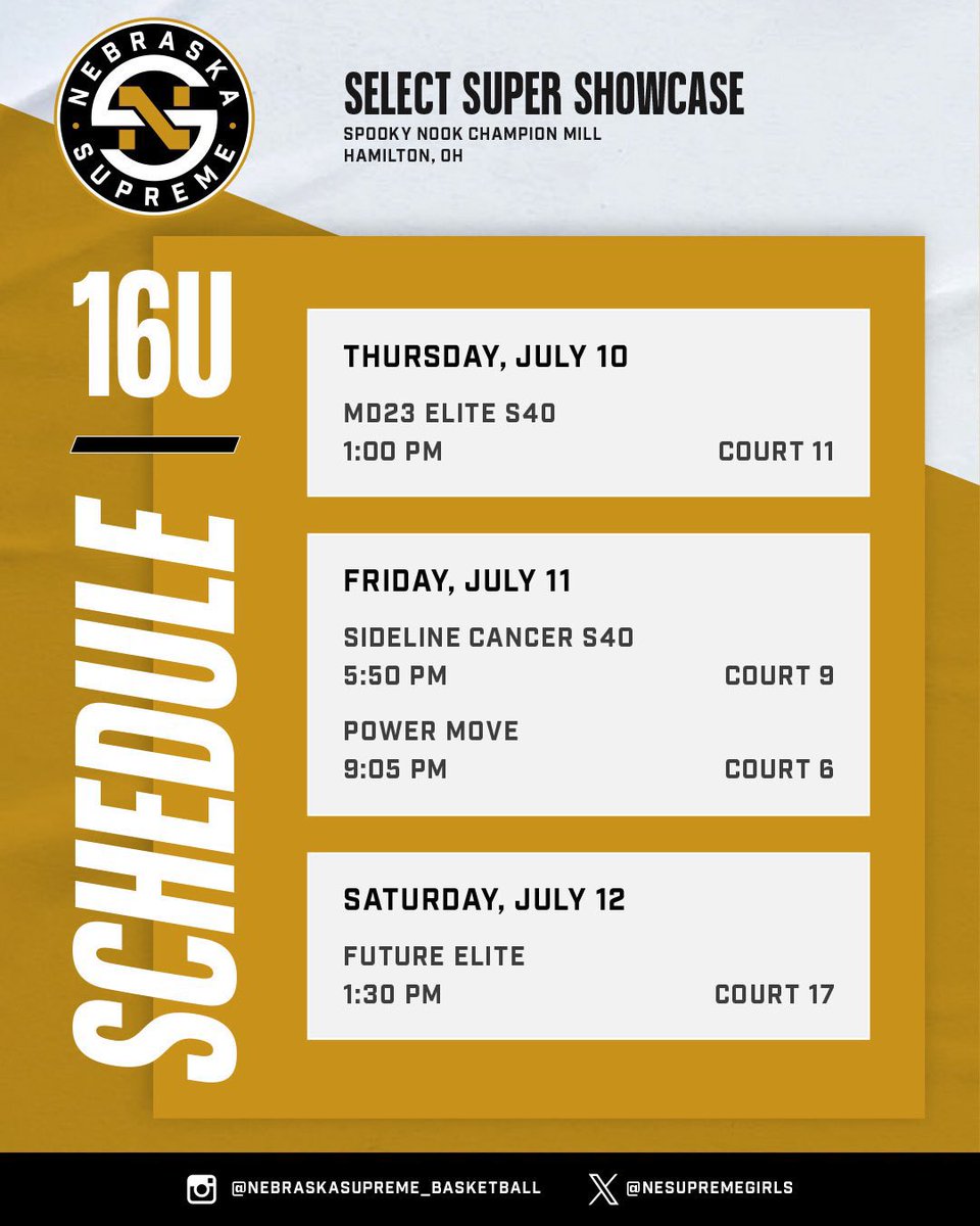 🚨 JULY HOOPS ☀️🚨

C/O 2️⃣0️⃣2️⃣7️⃣ <a href="/rowan_swartz1/">Rowan Swartz</a>  competing with her <a href="/NESupremeGirls/">Nebraska Supreme Girls</a> squad this weekend in Ohio. Game 1️⃣ tipping off on Thursday afternoon ‼️ 🔥

Schedule 📝 ⤵️

#ROLLSTORM ⚡️