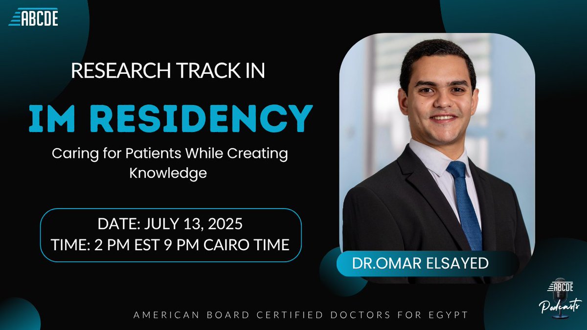 American Board Certified Doctors for Egypt (@doctor4egypt) on Twitter photo ๐ง ุญููุฉ ุฌุฏูุฏุฉ ู
ู ABCDE Podcast ๐๏ธ
ูุงููู ุจูุจุฏุฃ ุจููุง ุณูุณูุฉ ุฌุฏูุฏุฉ ุนู Physician-Scientist Pathways in the U.S.
ุถูููุง ุงูููุงุฑุฏุฉ ูู ุฏ. ุนู
ุฑ ู
ูุฑู
ุงูุณูุฏ โ ุฃุญุฏ ุงูุฃุทุจุงุก ุงูู
ุตุฑููู ุงููู ูุฏุฑูุง ูุฌู
ุนูุง ุจูู ุงูุชู
ูุฒ ูู ุงูุดุบู ุงูุฅููููููู ูุงูุจุญุซ ุงูุนูู
ู ๐จโโ๏ธ๐ฌ
Dr. Omar is currently a resident on the ๐ง ุญููุฉ ุฌุฏูุฏุฉ ู
ู ABCDE Podcast ๐๏ธ
ูุงููู ุจูุจุฏุฃ ุจููุง ุณูุณูุฉ ุฌุฏูุฏุฉ ุนู Physician-Scientist Pathways in the U.S.
ุถูููุง ุงูููุงุฑุฏุฉ ูู ุฏ. ุนู
ุฑ ู
ูุฑู
ุงูุณูุฏ โ ุฃุญุฏ ุงูุฃุทุจุงุก ุงูู
ุตุฑููู ุงููู ูุฏุฑูุง ูุฌู
ุนูุง ุจูู ุงูุชู
ูุฒ ูู ุงูุดุบู ุงูุฅููููููู ูุงูุจุญุซ ุงูุนูู
ู ๐จโโ๏ธ๐ฌ
Dr. Omar is currently a resident on the