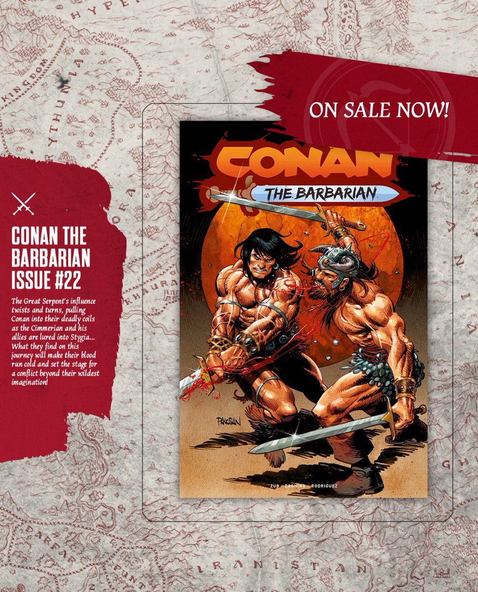 conanbycrom's tweet image. Conan the Barbarian #22 is out TODAY!
The Great Serpent’s influence twists and turns, pulling Conan into their deadly coils as the Cimmerian and his allies are lured into Stygia.
#conan #conanthebarbarian #comics #comicbook