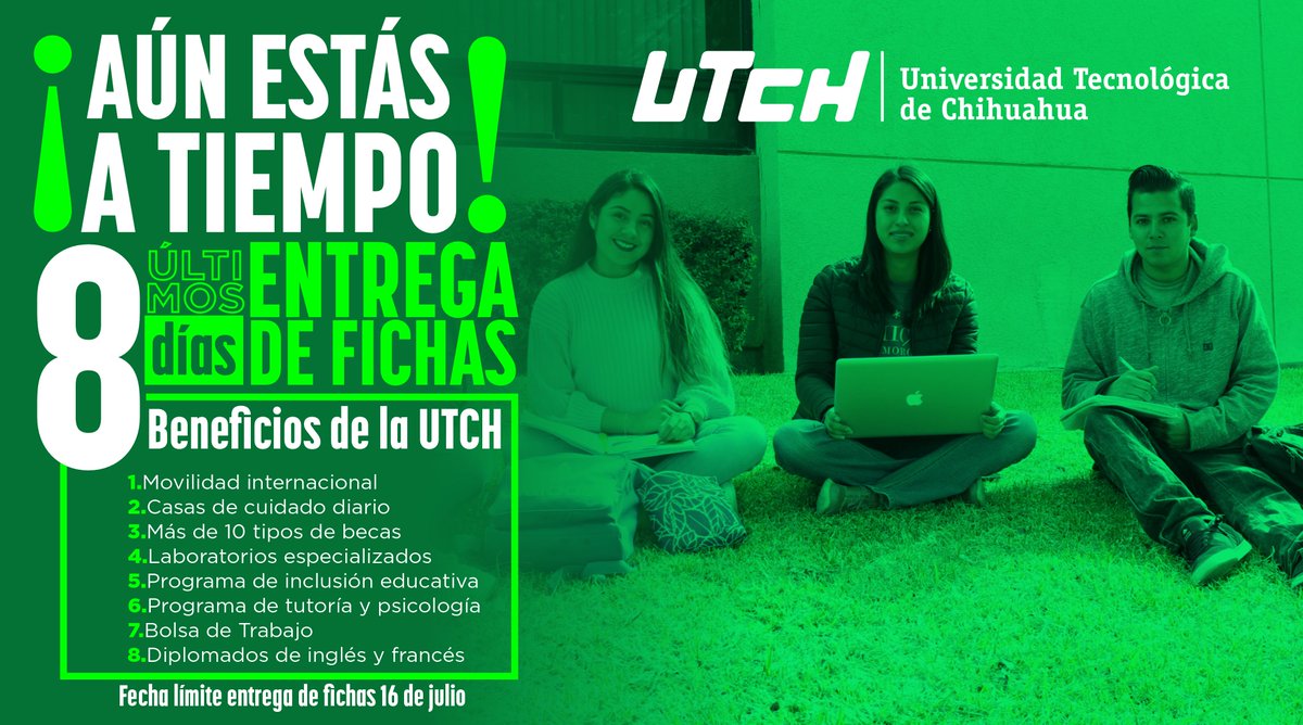ENTREGA DE FICHAS: 1 de mayo a 16 de julio.
Nuevo ingreso, periodo septiembre diciembre 2025.
Consulta el procedimiento y oferta académica en: utch.edu.mx/index.php/aspi…