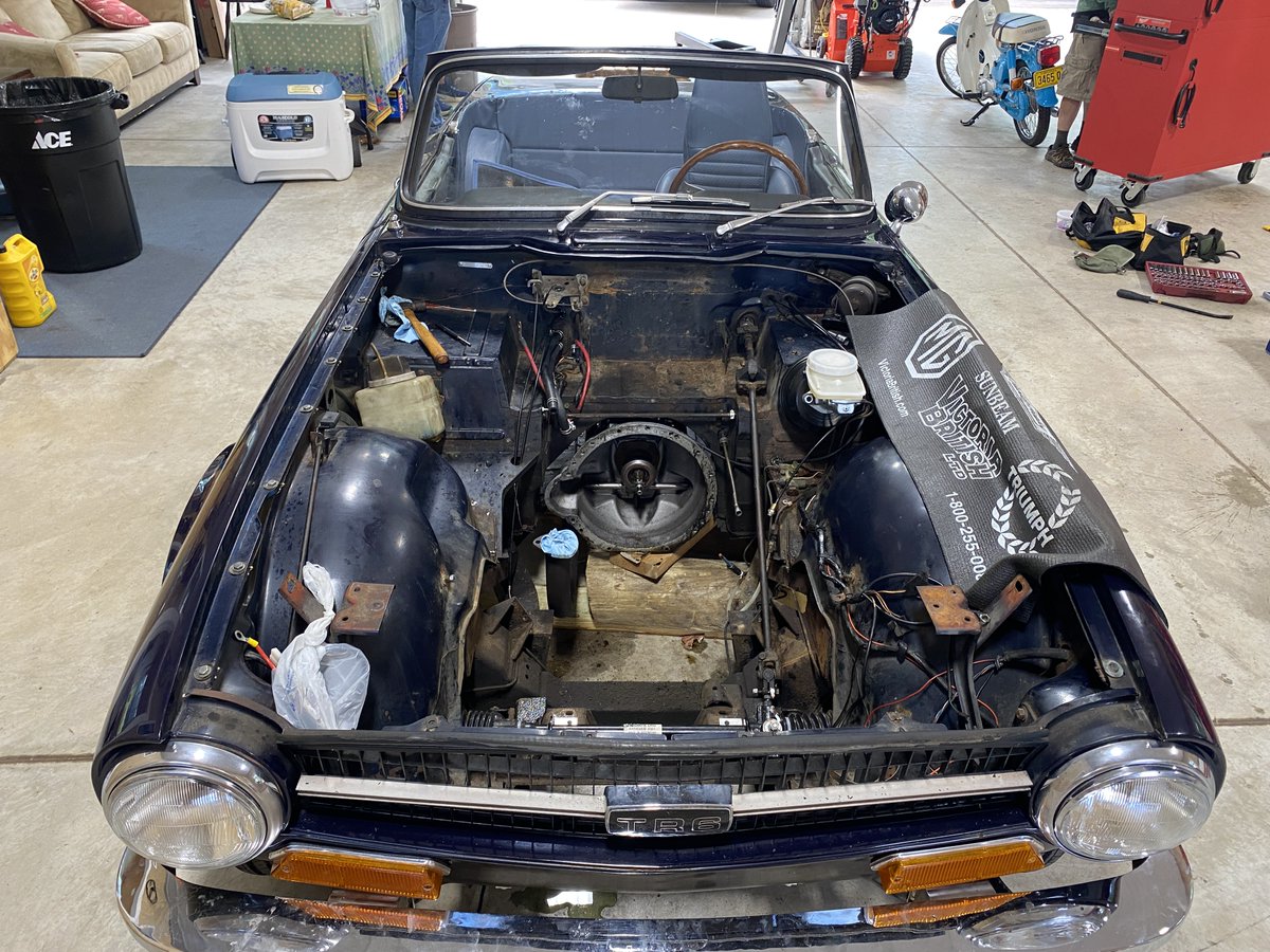 Capital_Triumph's tweet photo. Pictures from yesterdays "Get Your Hands Dirty" session to remove the engine from a 1969 TR6 in preparation for machine work.
We drained Fluids, removed ancillary items from the engine, and took of the hood for easy engine removal.
This was our 5th GYHD session of 2025. https://t.co/JVQF5ogUn3