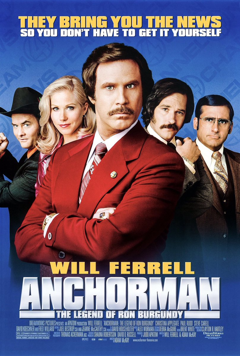 FilmNewsNos's tweet photo. 🎬MOVIE HISTORY: 21 years ago today July 9, 2004 the movie ‘Anchorman: The Legend of Ron Burgundy’ opened in theaters!
#WillFerrell @1capplegate #PaulRudd #SteveCarell #DavidKoechner #ChrisParnell #KathrynHahn #FredArmisen #FredWillard #VinceVaughn #LauraKightlinger @TimRobbins1 https://t.co/uf4PvrRJuc