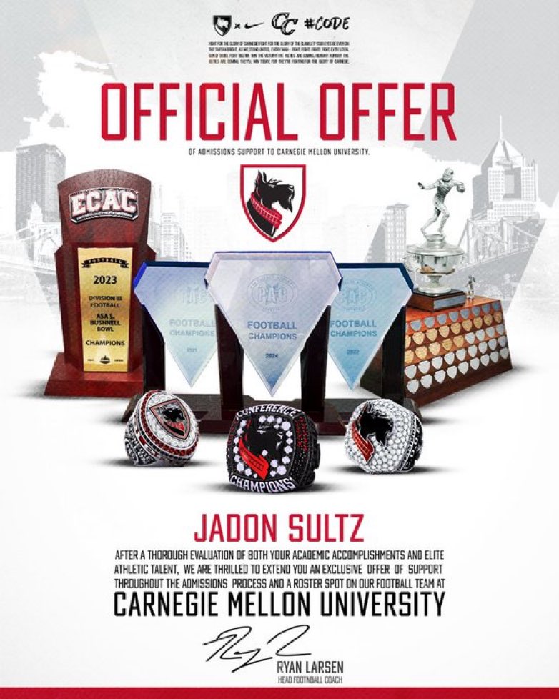 JadonSultz's tweet image. After a great conversation with @CoachRyanLarsen I am blessed to receive an offer from @TartanFB!
@MikeLeeReynolds @FootballMcneil @Shaun_Rut @txqb @Coach_Stanfield @coach_borja @per4mancesports