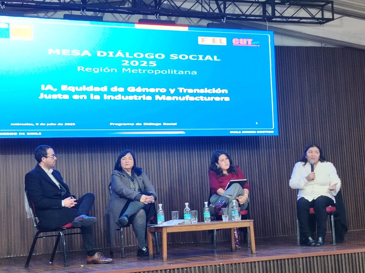 #Hoy 👉participamos de Encuentro Mesas de Diálogo Social:IA, Equidad de Género y Transición Justa en la Industria Manufacturera ” en <a href="/Cutchile/">CUT Chile ✍️🗳</a>. Espacio de Reflexión sobre cambios en el trabajo, organizada por Fundación Fiel, en que participaron expertos de <a href="/cen_ia/">CENIA - Centro Nacional de Inteligencia Artificial</a> y <a href="/OITnoticias/">OIT</a>