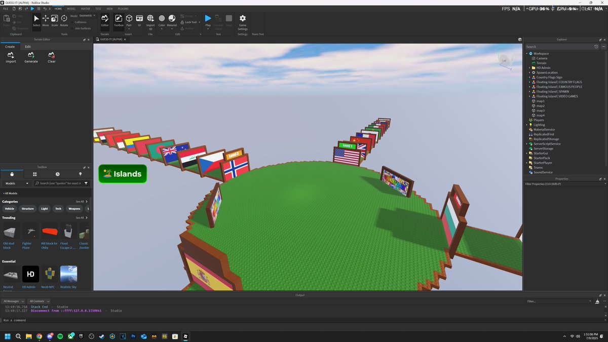 BlyastAlt's tweet photo. I am making a game where you teleport to islands that have a category of say for example: Country Flags, Video Games, Actors, etc.

This is an example of how it looks, can I have some developers help me out with what I can fix and what I can add in these islands, and the game? https://t.co/1G0znHWalx