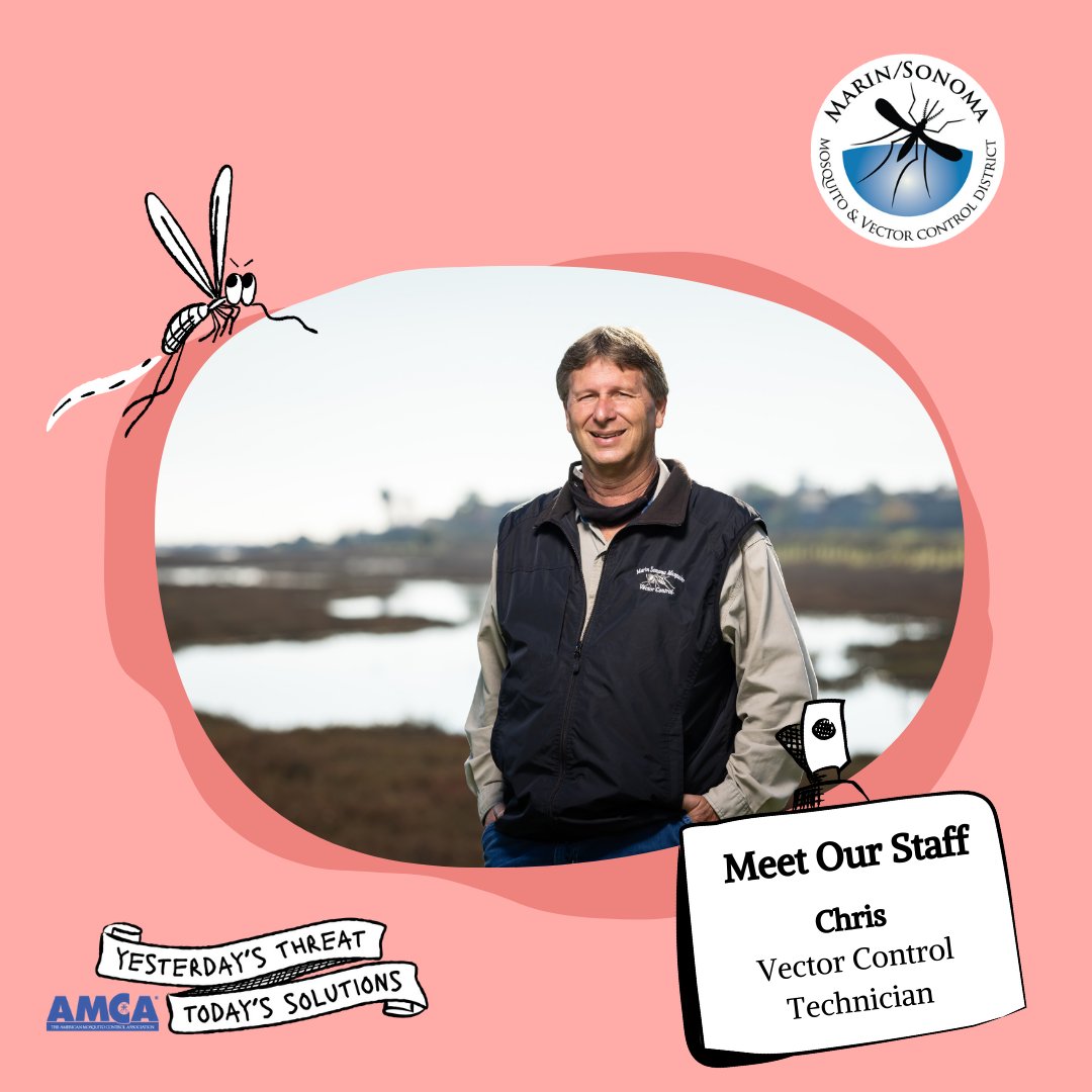 MSMVCD's tweet photo. Meet Chris! Since 2005, he’s worked across  Marin and Sonoma counties, but these days he’s keeping the mosquitoes  in check in the #Petaluma Marsh, Bel #Marin Keys, #Blackpoint, the Port of  #Sonoma, and #Novato. We like to say he’s got buzz-ness handled. https://t.co/GAscMGdup4
