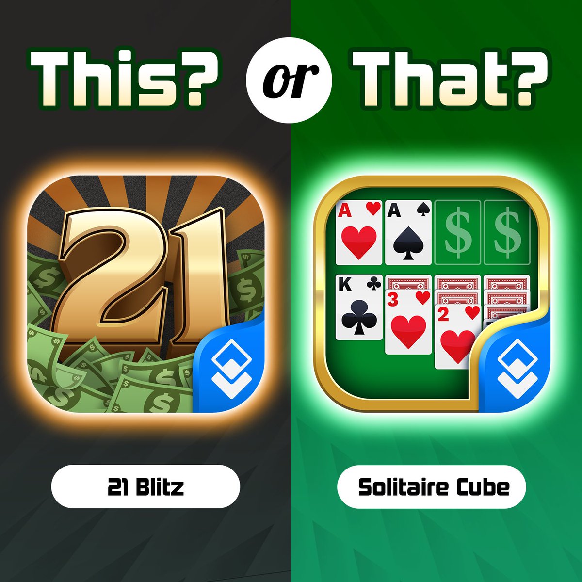 tetherstudios's tweet image. Comment for 21 Blitz, Like for Solitaire Cube