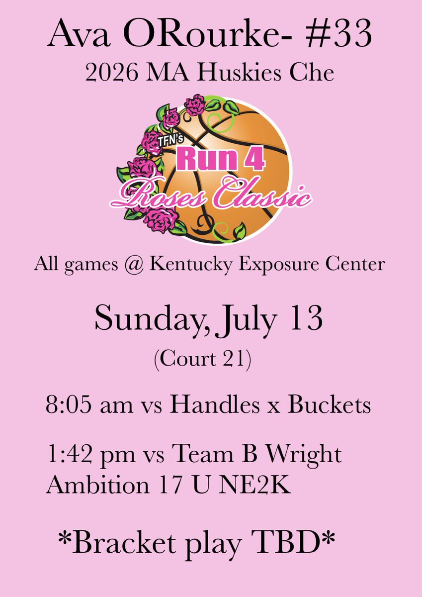 Can’t wait to play next week at The Run 4 Roses Championship. Here’s my schedule! <a href="/MAHuskies/">MA_Huskies</a> <a href="/coachchekim1/">Che</a> <a href="/atrtraining978/">Above The Rim Training</a>