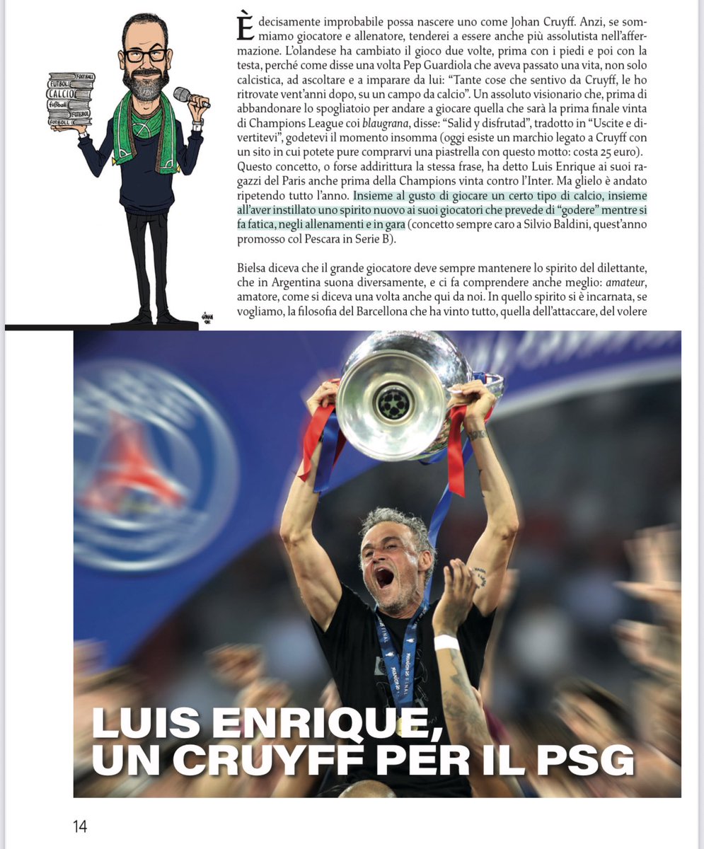 Si vedono cose mai viste.
Luis Enrique sta mostrando cose nuove, originali nel calcio, dominando come poche squadre hanno fatto nella storia: oggi il paragone corre fino a Johan Cruyff.

Ne ho scritto sul nuovo numero del
Nuovo Calcio. Ovviamente a partire da pagina 14.
