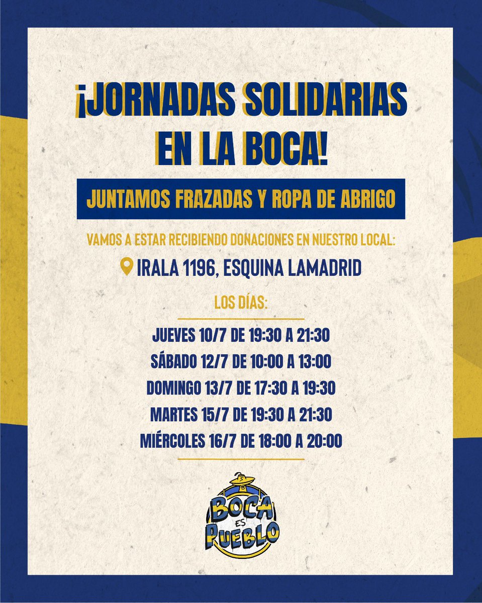 BocaEsPueblo's tweet image. En este crudo invierno, sabemos que hay muchisimos vecinos y vecinas que tienen grandes dificultades para abrigarse y combatir el frío. Por eso, desde Boca Es Pueblo lanzamos una juntada de frazadas y ropa de abrigo para las personas que están en esa situación.