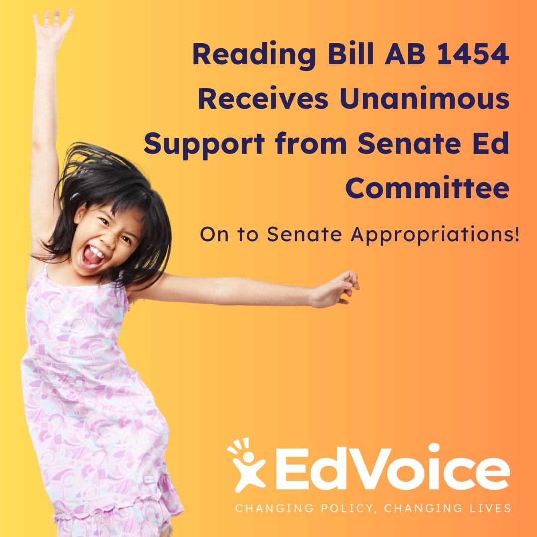 edvoice's tweet image. BREAKING NEWS: Another hurdle passed for #AB1454 after the Senate Ed Committee voted 7-0 today in favor of (1) evidence-based reading materials in all classrooms and (2) admin/reading specialist prep program standards aligning with evidence-based means of teaching literacy.
This…