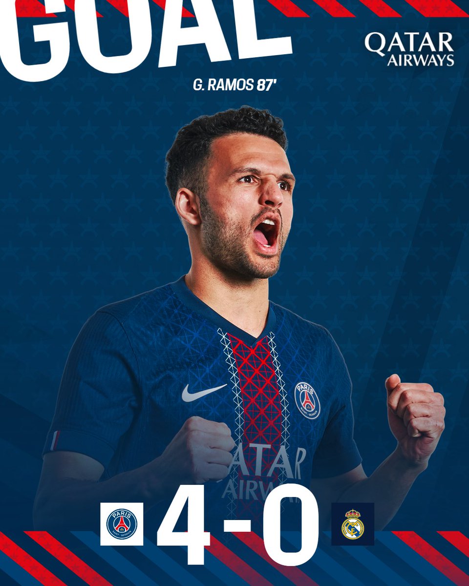 ⏱️ 87' - On allait pas s'arrêter là ! 😏
Gonçalo pour le quatrième !

#PSGREAL 4-0 I #FIFACWC