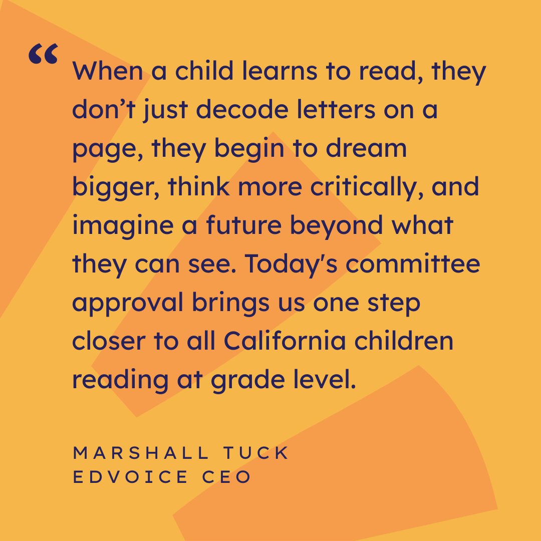 edvoice's tweet image. BREAKING NEWS: Another hurdle passed for #AB1454 after the Senate Ed Committee voted 7-0 today in favor of (1) evidence-based reading materials in all classrooms and (2) admin/reading specialist prep program standards aligning with evidence-based means of teaching literacy.
This…