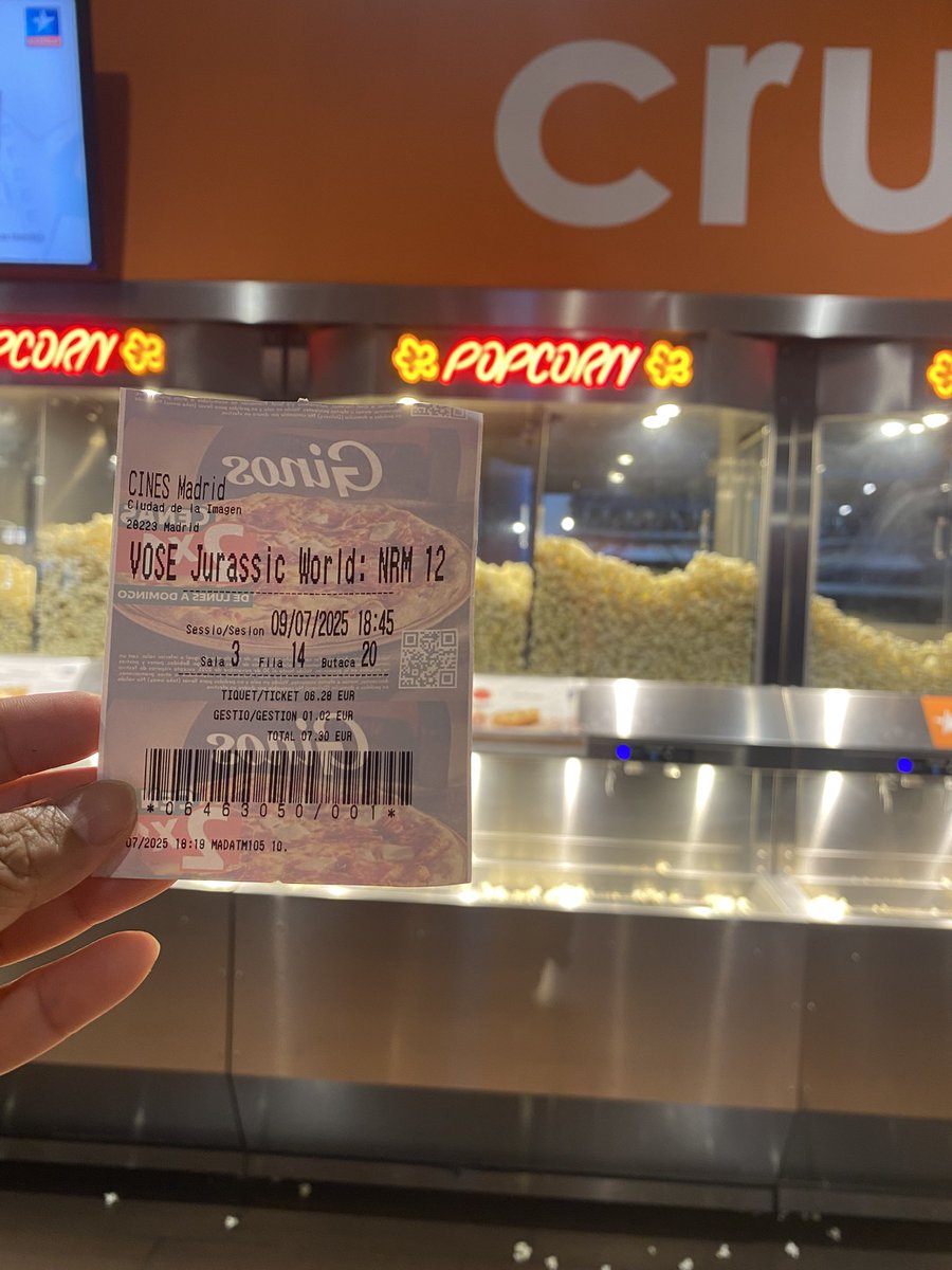 kirxtin's tweet photo. Just watched Jurassic World :Rebirth. And I liked it. 😊  
#kinepolis
#Madrid
#JurassicWorldRebirth https://t.co/hCM1NeY9sa