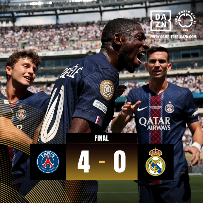 #MundialDeClubes | Con un aplastante 4-0 contra el Real Madrid, el PSG avanza hacia la final del Mundial de Clubes