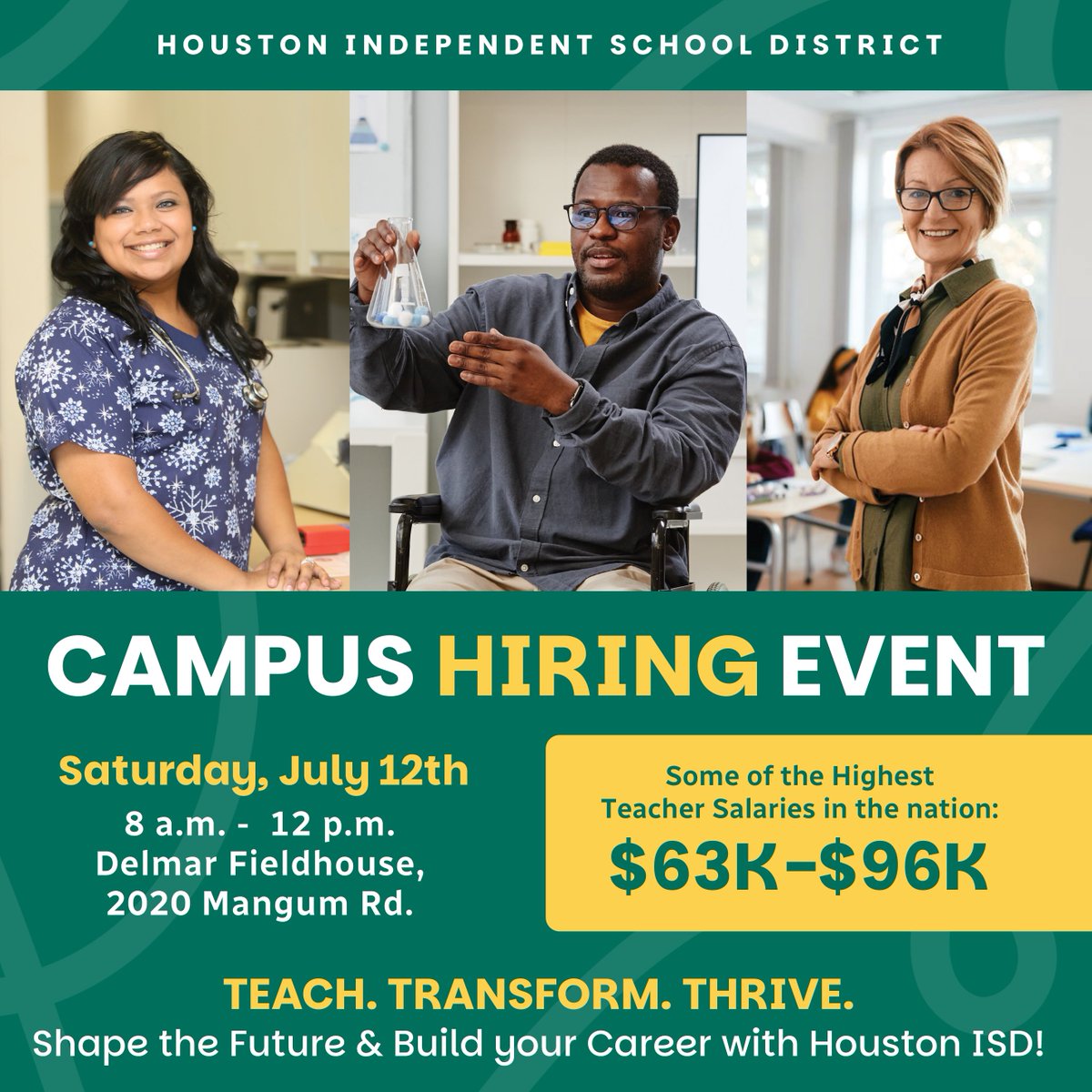 Build your career with HISD, and join us for a Campus Hiring Event! Learn about open positions, talk with campus leaders, and interview in person. 💼💫

Register here ➡️ bit.ly/3GaEXco