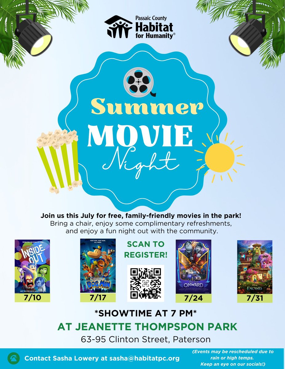 PCHFH's tweet image. 🎬🌳 Movie Nights in the Park – Starting TOMORROW, July 10! 🌟
Bring a chair, grab some complimentary refreshments, and enjoy a fun night out with the community.
📅 First screening: Thursday, July 10 at 7PM
🎥 Movie: Inside Out
Don’t miss it! 🍿✨