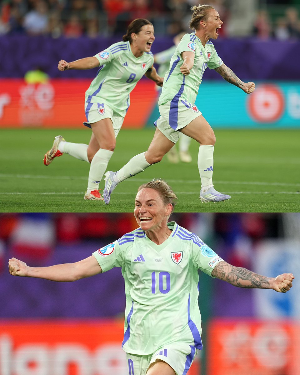 Fantasy_FootyKE's tweet photo. A moment that will forever be etched on Fishlock's mind. The star scores @FAW_Womens @Cymru 1st ever goal in a major tournament as she equalized against group favourites, France #FRAWAL

#WEURO2025 #Wales https://t.co/r8v7Z8M4pb