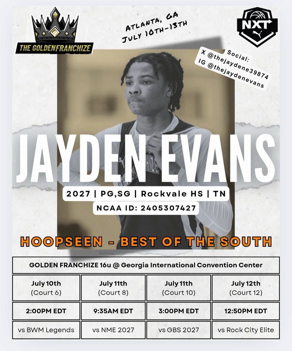 Thejaydenevans (@thejaydene39874) on Twitter photo Coaches! Come check me out
<a href="/hoopseen/">HoopSeen</a> Best of the South Live Period this weekend in Atlanta with <a href="/GoldenFranchize/">The Golden Franchize</a>
Here is my schedule
<a href="/NxtProHoops/">NXTPRO Hoops</a> <a href="/PRO16League/">PRO16/NXTPRO League</a> <a href="/BCATHOOPS/">BCAT</a> <a href="/KevinMoses38/">Kevin Moses LLC</a> <a href="/PrepHoopsTN/">Prep Hoops Tennessee</a> Coaches! Come check me out
<a href="/hoopseen/">HoopSeen</a> Best of the South Live Period this weekend in Atlanta with <a href="/GoldenFranchize/">The Golden Franchize</a>
Here is my schedule
<a href="/NxtProHoops/">NXTPRO Hoops</a> <a href="/PRO16League/">PRO16/NXTPRO League</a> <a href="/BCATHOOPS/">BCAT</a> <a href="/KevinMoses38/">Kevin Moses LLC</a> <a href="/PrepHoopsTN/">Prep Hoops Tennessee</a>