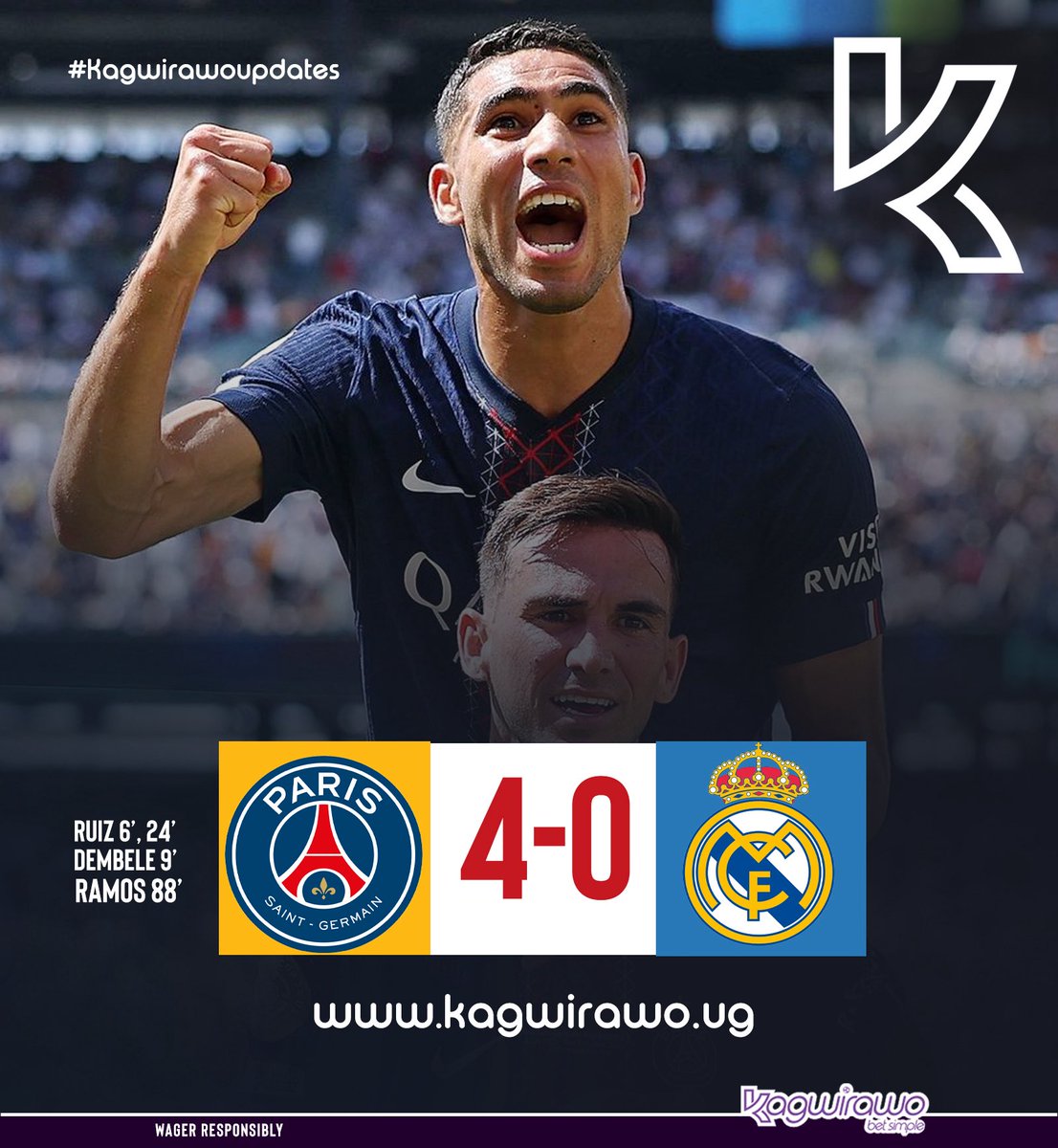 Kagwirawo's tweet image. PSG hit 4 past Real Madrid to get to the #FIFAClubWorldCup2025 Finals