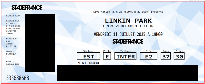 Thomas_SF44's tweet image. Une place en trop pour le concert de #LinkinPark au stade vendredi, prix à négocier !