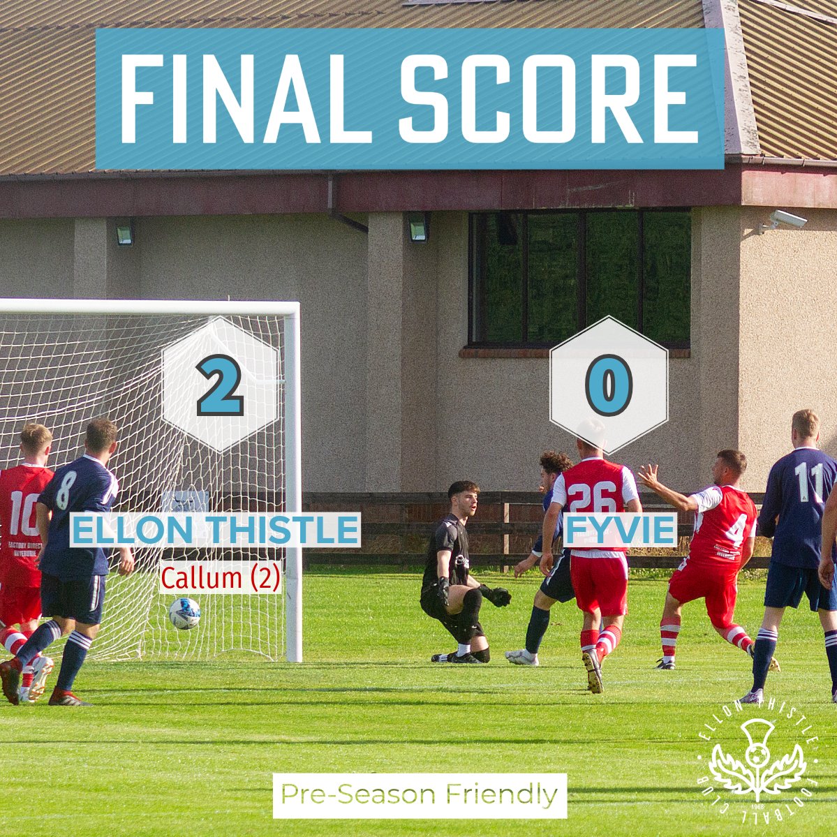 Ellon Thistle got their pre season schedule off to a winning start against Fyvie.  

Some good football played by both sides in the Ellon evening sun.  

Great to see the new faces fitting in so well and good to get minutes in the legs!

All the best to Fyvie for the season ahead