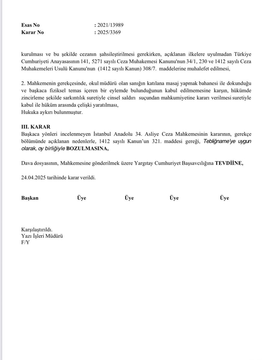 Av. Alper Sarıca (@avalpersarica) on Twitter photo Temyiz aşamasında üstlendiğim bir dosyada İstanbul Anadolu 34. Asliye Ceza Mahkemesi’nce müvekkil sanık hakkında sarkıntılık suretiyle cinsel saldırı suçundan 18.11.2015 tarihinde verilen 2 yıl 6 aylık hapis cezası Yargıtay 9 CD tarafından yaklaşık “10 YIL SONRA” 24.04.2025 Temyiz aşamasında üstlendiğim bir dosyada İstanbul Anadolu 34. Asliye Ceza Mahkemesi’nce müvekkil sanık hakkında sarkıntılık suretiyle cinsel saldırı suçundan 18.11.2015 tarihinde verilen 2 yıl 6 aylık hapis cezası Yargıtay 9 CD tarafından yaklaşık “10 YIL SONRA” 24.04.2025