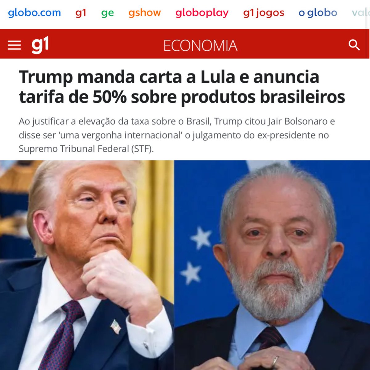 🚨 O tarifaço de Trump vai cair no seu bolso!
A tarifa de 50% sobre produtos brasileiros significa:
✅ Carne e alimentos mais caros 🥩🍞
✅ Gasolina e gás subindo ⛽️🔥
✅ Desemprego batendo à porta 🚪

Enquanto Lula brinca de censura no Brasil, é o povo quem paga a conta! 🇧🇷💸