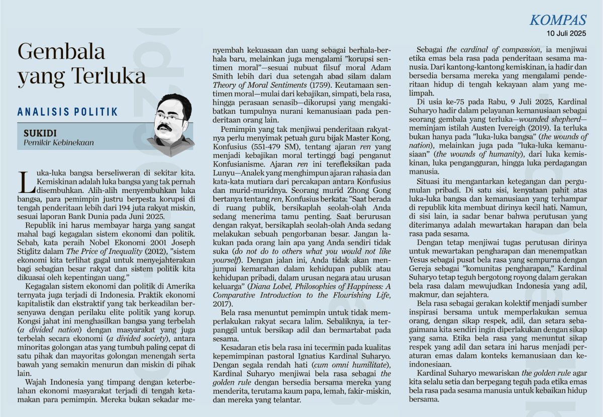 Di tengah luka bangsa yang terus menganga akibat kemiskinan, korupsi, dan ketimpangan sosial, Cak Sukidi mengajak kita merenung,  "masihkah para pemimpin kita mampu merasakan derita rakyat, atau mereka justru menjadi bagian dari sistem yang menumpulkan nurani?"

Dalam dunia yang