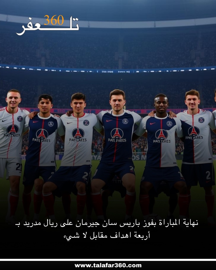 نهاية المباراة بفوز باريس سان جيرمان على ريال مدريد بـ أربعة اهداف مقابل لا شيء.