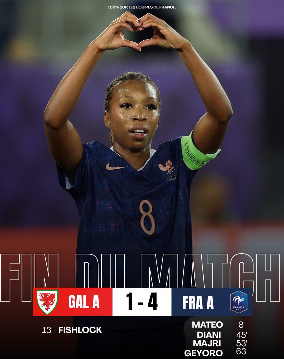 FIN DU MATCH ! 🏁🏟️

Les Bleues ont dominé le match face aux Pays de Galles, et se rapproche des quarts de finale ! 🇫🇷✅

🎨<a href="/edf_news_/">Equipe de France News</a> 
#WEURO2025 | #FRA