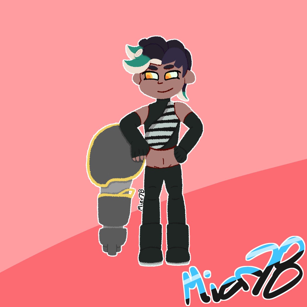 I finished my revenge attack on <a href="/oto_ga_Splatoon/">oto_ga</a>, and I really love how it came out! I feel like I managed to draw his character Kota perfectly in my style. I hope you guys like it! 
#digitalart #linelessart #artfight #artfight2025