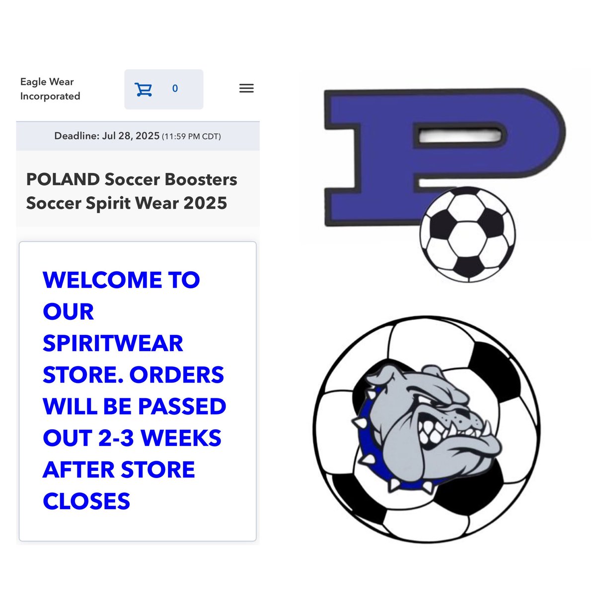 The boys and girls soccer teams have set up a Spirit Wear Store. Looking to add to or upgrade your Poland soccer gear? Store closes to orders at the end of the day July 28th. Get some new gear and show off your support for your favorite Dogs! 🐶⚽️🤍💙 polandsoccer3.itemorder.com/shop/sale/