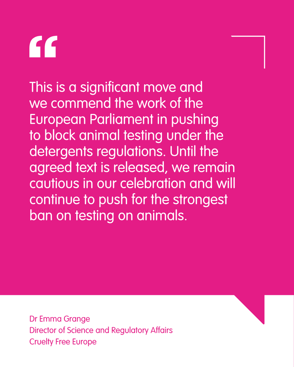 The EU detergents legislation affects a range of consumer products, and it’s set to block new requirements to test on animals 🙌

Early indications confirm that our call for a dedicated provision banning animal testing for detergents has been accepted.

🔗 bit.ly/45DNqyX