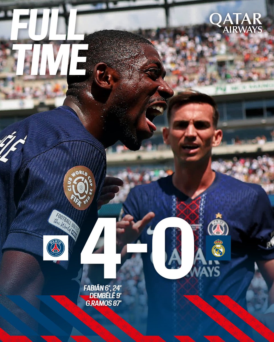 When ur time to shine arrive,sparkle brightly! That's the lesson being gracefully imparted by <a href="/PSG_English/">Paris Saint-Germain</a>. They're setting everything ablaze,from their domestic league to <a href="/UEFA/">UEFA</a> to #ClubWorldCup,Their fiery performance leave us in awe!
Hard luck to my boys <a href="/realmadrid/">Real Madrid C.F.</a>
#SSFootball