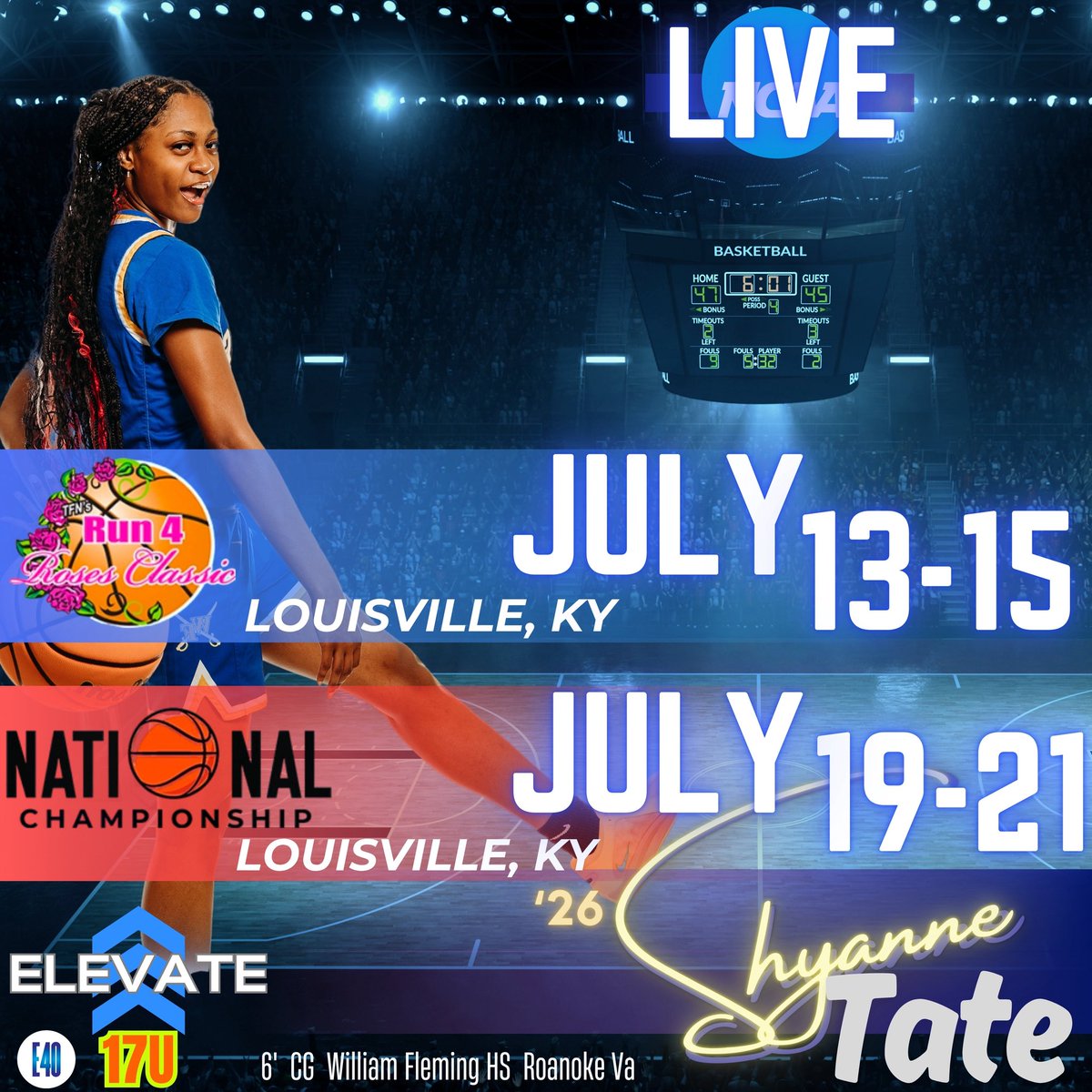 Fleming_GBB's tweet image. Last #LIVE of the AAU🏀Szn &amp;amp; #LastRide for our ‘26 💫 @Shy_Mzeuro Coaches catch her with @Elevate_Elite in KY 1st 🛑 @TFNsRun4Roses then 2nd 🛑@Ohio_Basketball #NationalChampionship  @Elite40League @CoachReece_FSU @WalkerJohnette @CoachMikeBland @CoachFernandez1 @VontreeceHayes
