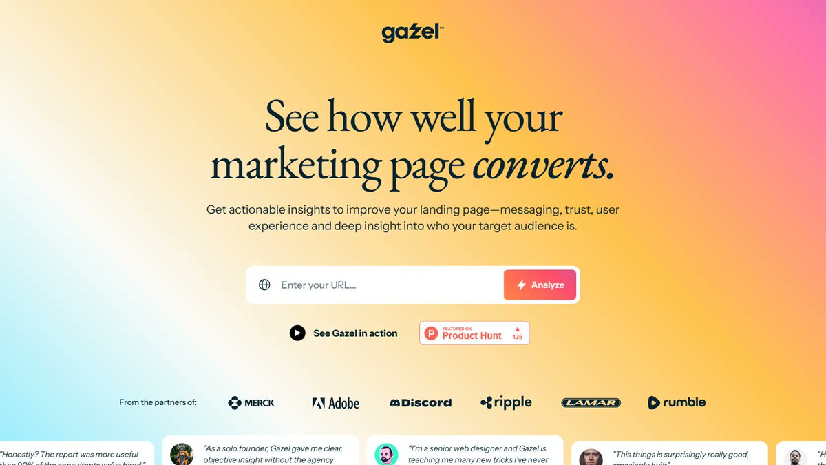 halo_tool's tweet image. 1. Want to know how your website stacks up? Gazel AI analyzes your target audience, credibility, visuals, and messaging—then gives you a clear score and fixes to boost conversions. Just drop your URL.  

2. Struggling with low co
halotool.com/tool/gazel-ai
#halotool #WebsiteAnalysis