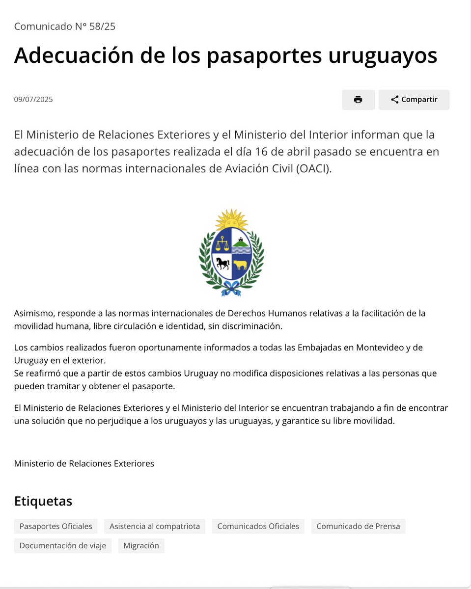 andrew_scott_c's tweet image. Los Ministerios de Relaciones Exteriores y del Interior de Uruguay anunciaron que los cambios realizados en los pasaportes el 16 de abril cumplen con las normas internacionales de aviación y derechos humanos en materia de movilidad, identidad y no discriminación. Todas las…