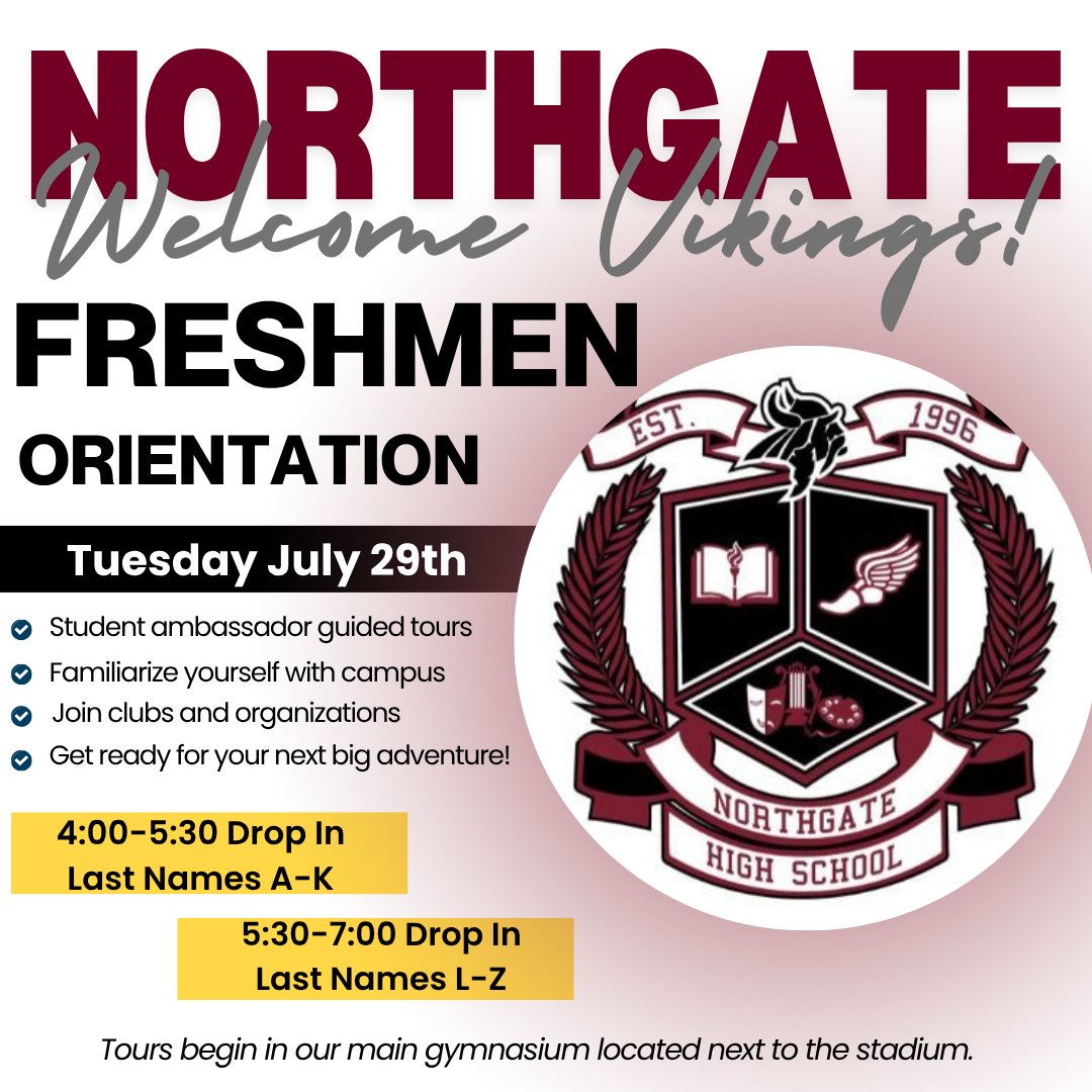 We cannot wait to meet our new Vikings! Freshman Orientation is a drop-in style event where you can become familiar with campus and prepare for your first day!