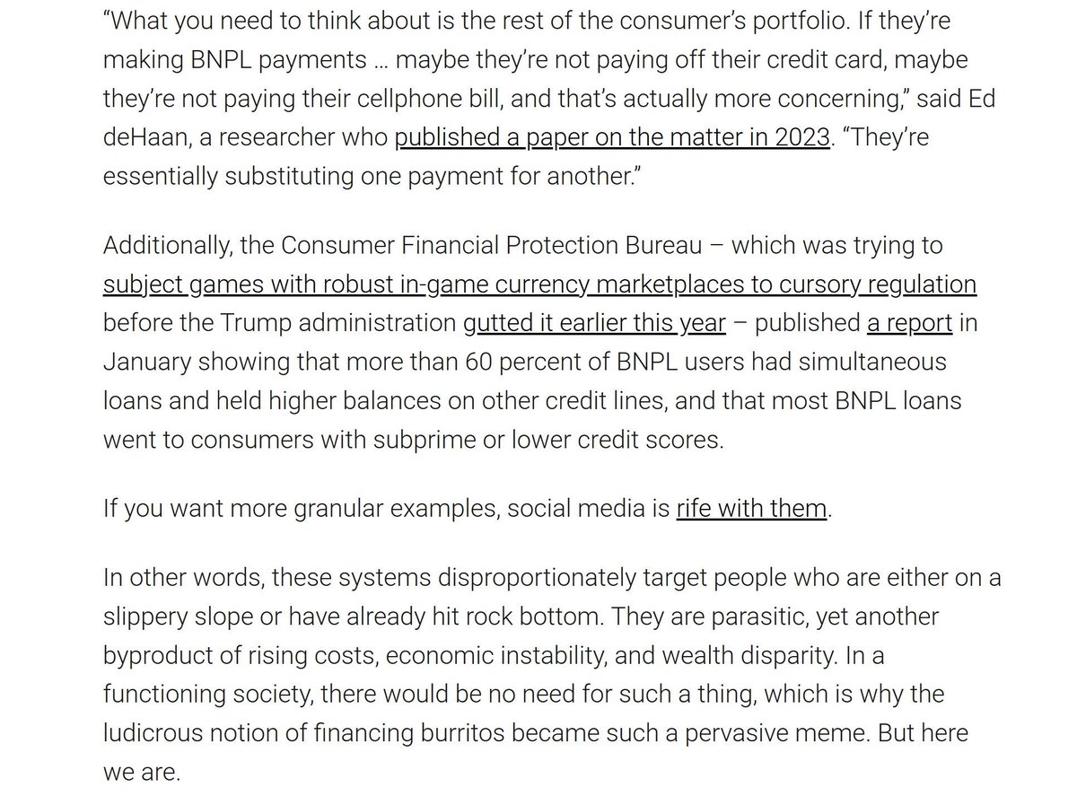 buy now pay later is a predatory scheme – another means of luring desperate people into debt – and games are worse for including it even as an option