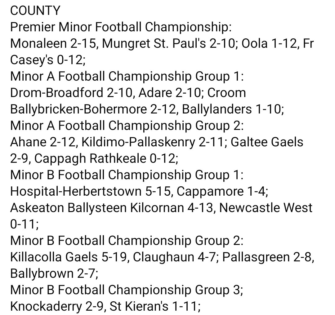 MattOCall's tweet image. LIMERICK GAA RESULTS WEDNESDAY