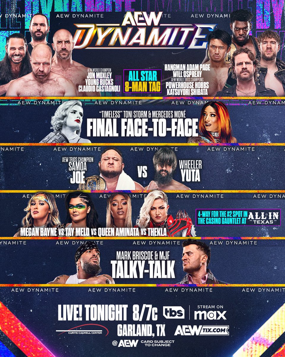 We are just a few days away from #AEWAllInTexas, and #AEWDynamite is LIVE from Garland, Texas starting at 8ET / 7CT on TBS and Streaming on HBO MAX, TONIGHT!

@aew @tbsnetwork <a href="/hbomax/">HBO Max</a> 

BEEFSTER GETTING EXCITED BECAUSE ITS ALL IN WEEK AND I CANT KEEP IT IN!!!YOU BETTER TUNE IN!!!