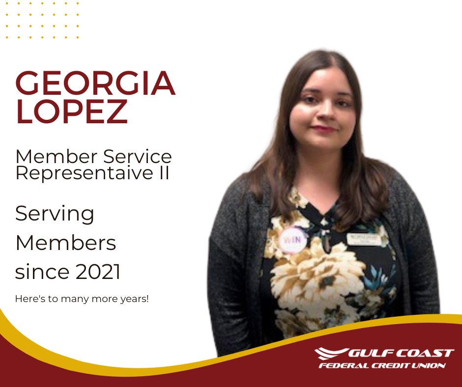 gulfcoastfcu's tweet photo. 🎉 Work Anniversary Spotlight! 🎉

Please join us in congratulating Georgia Lopez, Member Service Representative II at our Alice Branch, on her 6-year anniversary with Gulf Coast Federal Credit Union! 💙👏

#GCFCU #TeamGCFCU #WorkAnniversary #MemberService #CreditUnionProud https://t.co/fviIJIq6be