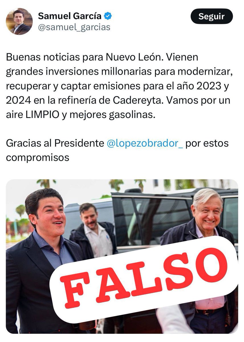 Anclaran's tweet image. El mitómano @samuel_garcias se fue de fiesta con Maynez a Valle de Bravo, y de regreso hace parada en PEMEX para acordar lo mismo que prometió con AMLO y no cumplieron:
Acabar con las emisiones tóxicas de la refinería en Cadereyta
El nuevo fosfo León es puro verbo…