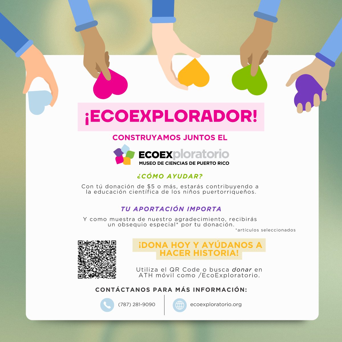 Tu donación ayuda a que más niños y jóvenes en Puerto Rico descubran lo divertido que es aprender ciencia. 🧪💡

Dona hoy y apoya la misión educativa del EcoExploratorio.
📍 Plaza Las Américas, 2do nivel
📲 ATH Móvil / Donaciones: EcoExploratorio
🔗 ecoexploratorio.org/donaciones