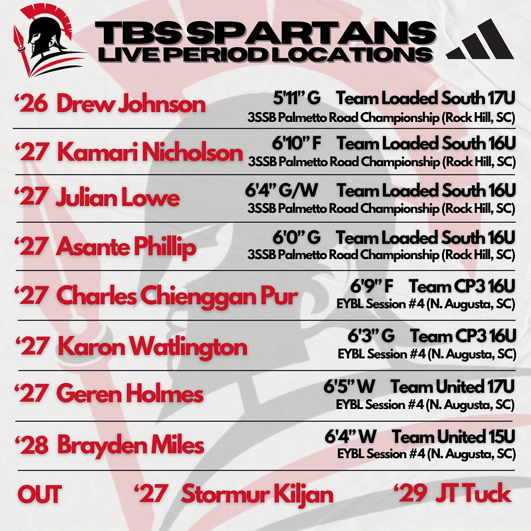 TBS_Hoops's tweet image. 🚨LIVE PERIOD LOCATIONS🚨
College coaches can see our Spartans in action this weekend from June 10-13 ❤️🖤