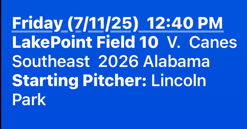 Rotation updated. I will be pitching game 2 of the PBR Southeast Select.