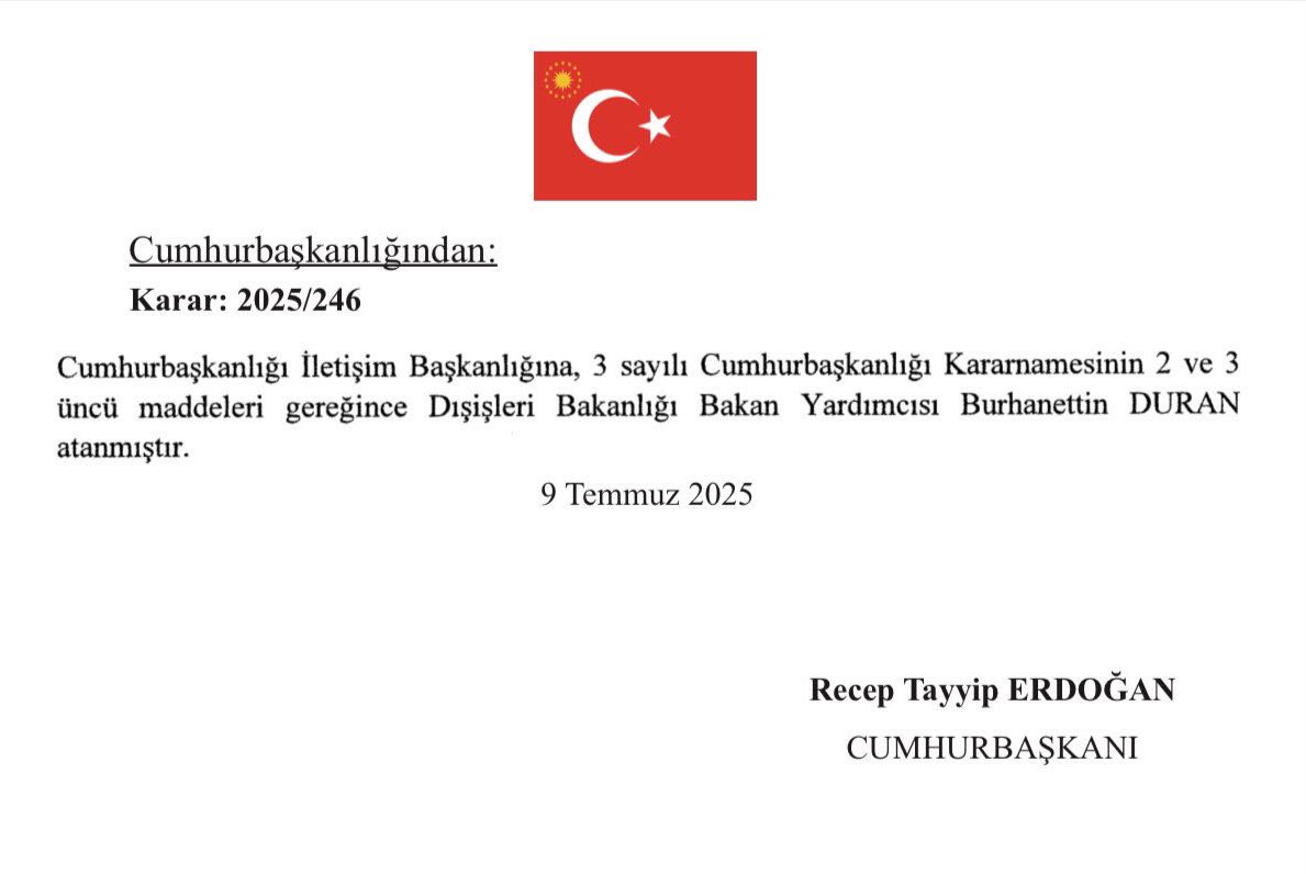 Cumhurbaşkanımız Sayın Recep Tayyip Erdoğan’ın tensipleriyle Cumhurbaşkanlığı İletişim Başkanlığı’na atanan değerli hocamız, hemşehrimiz Prof. Dr. Burhanettin Duran’a hayırlı olsun dileklerimi iletiyor, yeni görevinde muvaffakiyetler diliyorum. 

<a href="/burhanduran/">Burhanettin Duran</a> 
<a href="/iletisim/">T.C. İletişim Başkanlığı</a>